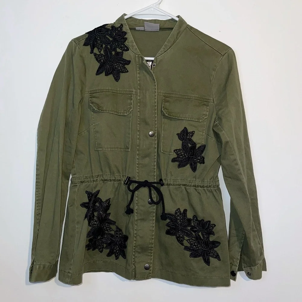 Vero Moda Utility Army Green Embroidered Floral Jacket - Picture 2 of 5